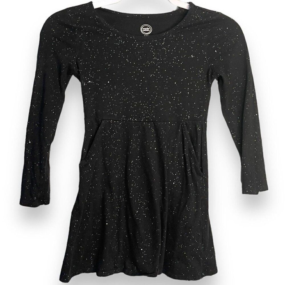 Wonder Nation A-Line Dress Girls Small Black Glitter Pockets Academia Casual